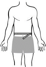 Illustration of where to place measuring tape for measuring you waist for males